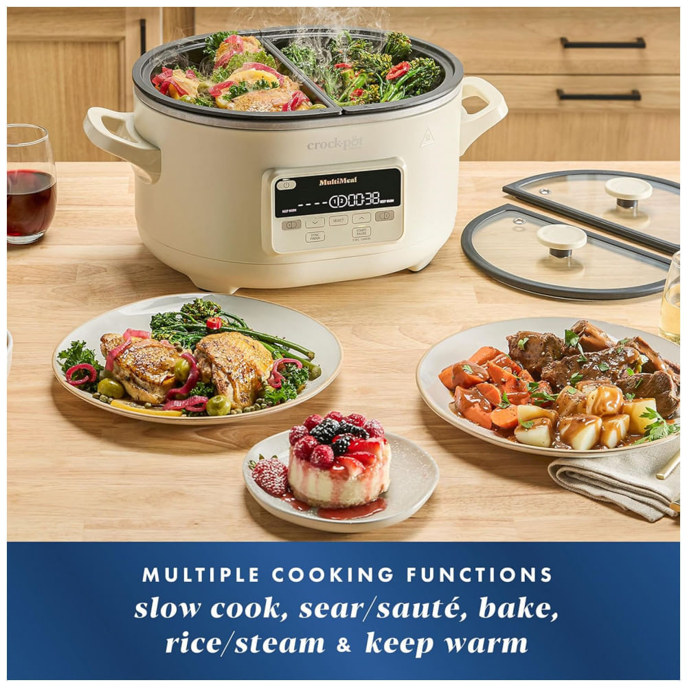 Miniatura CrockPot MultiMeal Multicooker e Panela Elétrica de Cozimento Lento Programável com Função de Assar Leite de Aveia