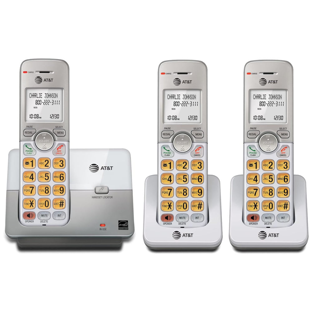 Miniatura Telefone Residencial sem Fio AT&T EL51303 com 3 Aparelhos, Viva-voz FullDuplex, Identificador de Chamadas, Eco Mode - Prata