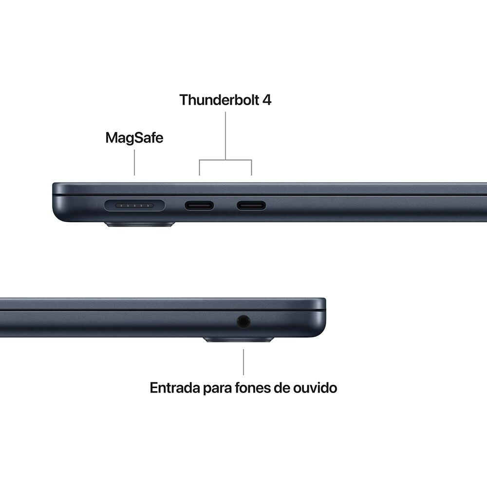 Apple Macbook Air 13", M4, com CPU de 10 núcleos, GPU de 10 núcleos, 16GB RAM, 512GB SSD - Meia-noite