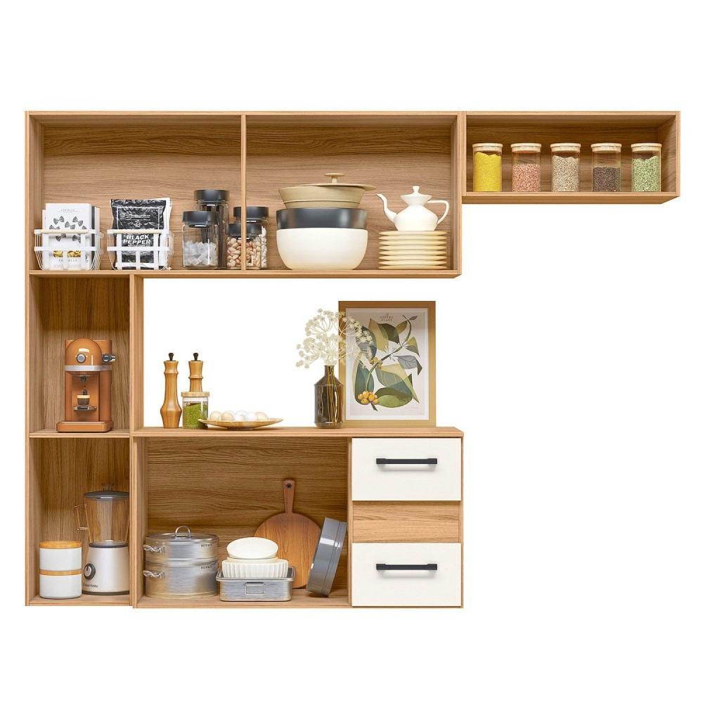 Miniatura Cozinha Compacta Suspensa 7 Portas 2 Gavetas Juliete Freijó/Off White Cristal