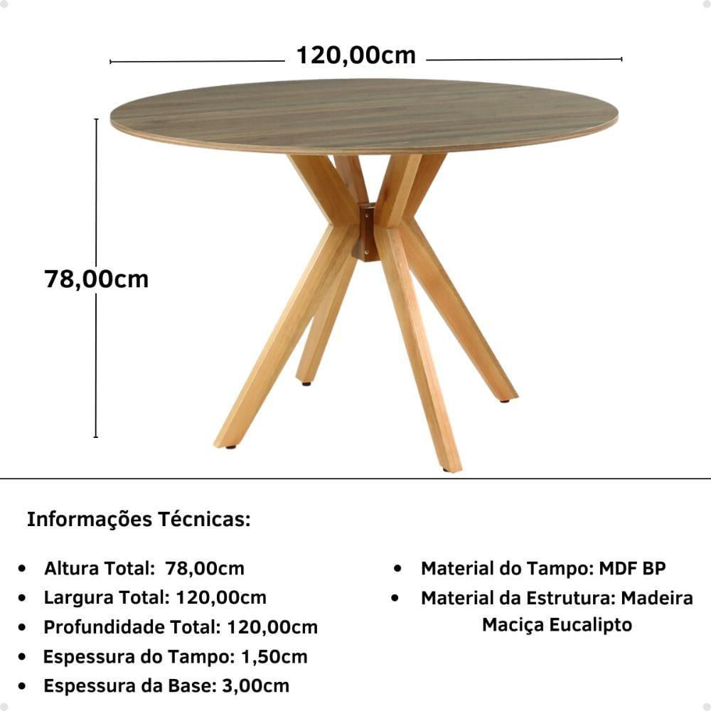 Conjunto Mesa De Jantar Redonda Marci Natural 120cm Com 4 Cadeiras Eames Eiffel - Azul Claro