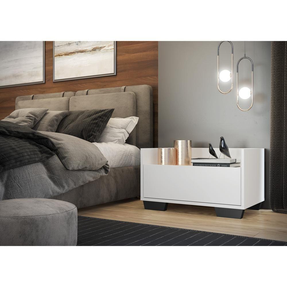 Mesa de Cabeceira 60 Cm com Pés Quadrados Branca preta
