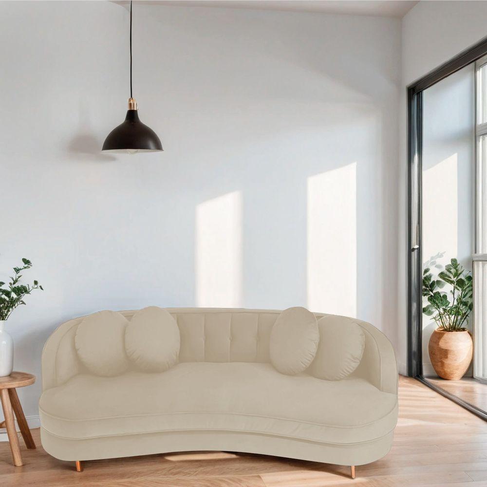 Sofá Curvo 3 Lugares Orgânico Sala Recepção Luxo Panamá 200cm Bouclé Bege