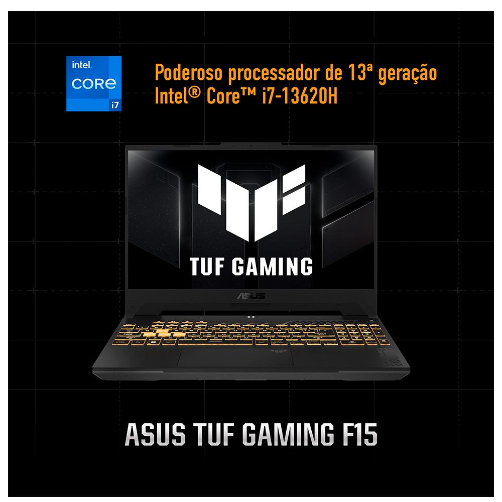 Miniatura Notebook Gamer Asus Tuf Gaming F15,Intel Core i7-13620H,16GB/512GB SSD,RTX4050,W11 Tela 15.6.6.144Hz  FX507VU-LP177W Bivolt