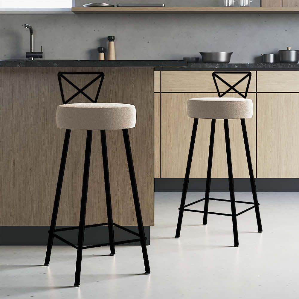 Miniatura Banqueta Alta Com Encosto Tânia Eiffel Cozinha Bar Bistrô Ferro Preto Corino Bege