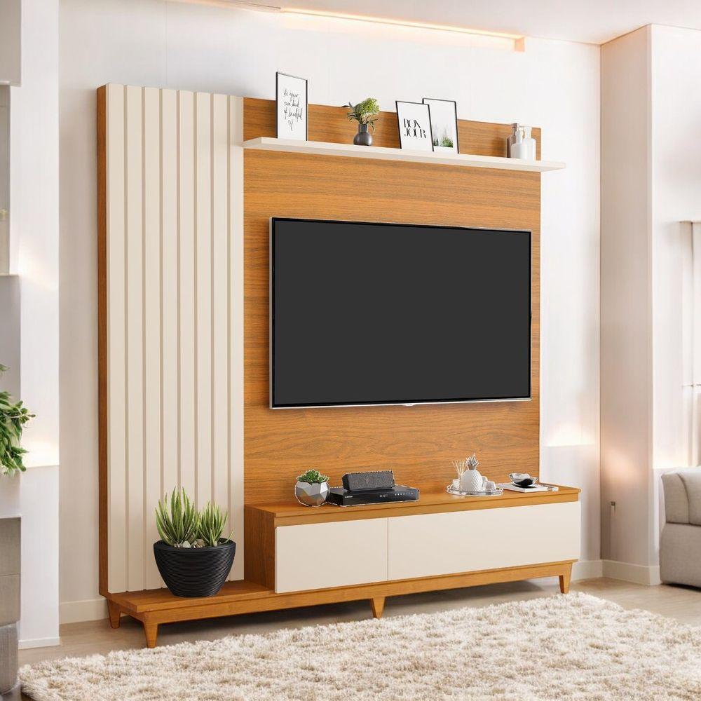 Miniatura Painel Tv Sala Quarto 65 Polegadas Ripado Jakarta Mdf