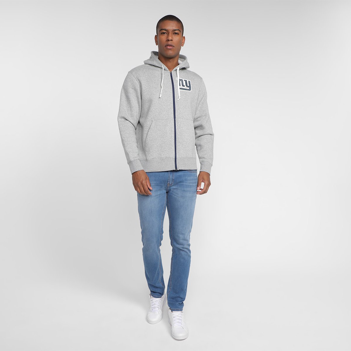 Miniatura Blusa Moletom Nike NFL New York Giants Fz Historic Lifestyle com Capuz Masculino Grafite+Azul Petróleo - G