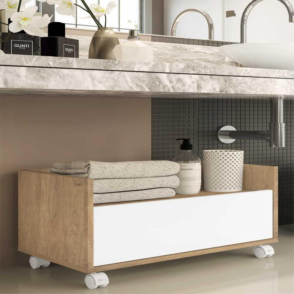 Gabinete de Banheiro com Rodízios Multimóveis 80 cm FG5002 Rustic/Branco