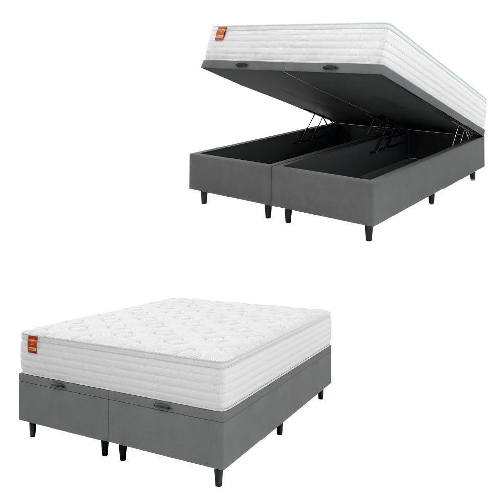 Miniatura Cama Box Baú Colchão Casal King Molas Ensacadas Real Branco / Cinza Inducol Branco