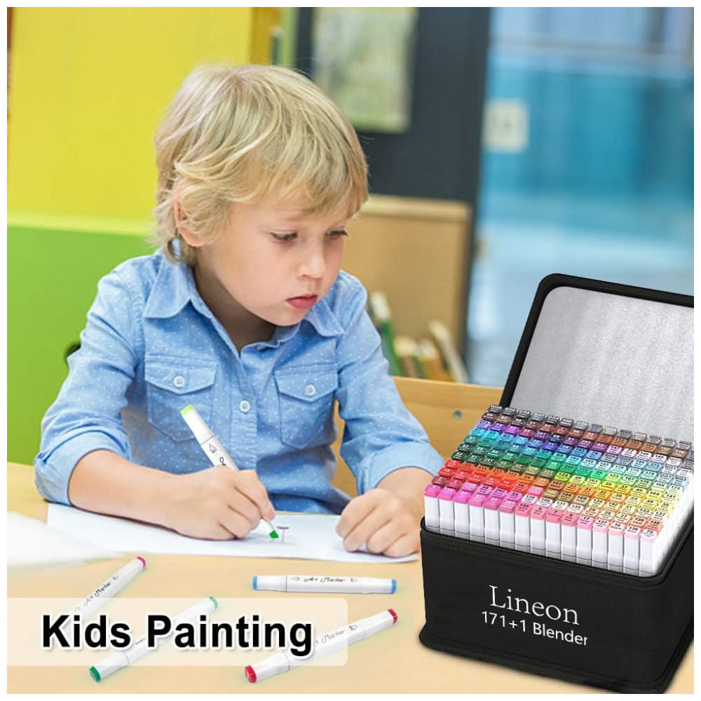 Miniatura Kit de Canetas Profissionais com Pontas Duplas e Estojo, 172 Peças, Lineon