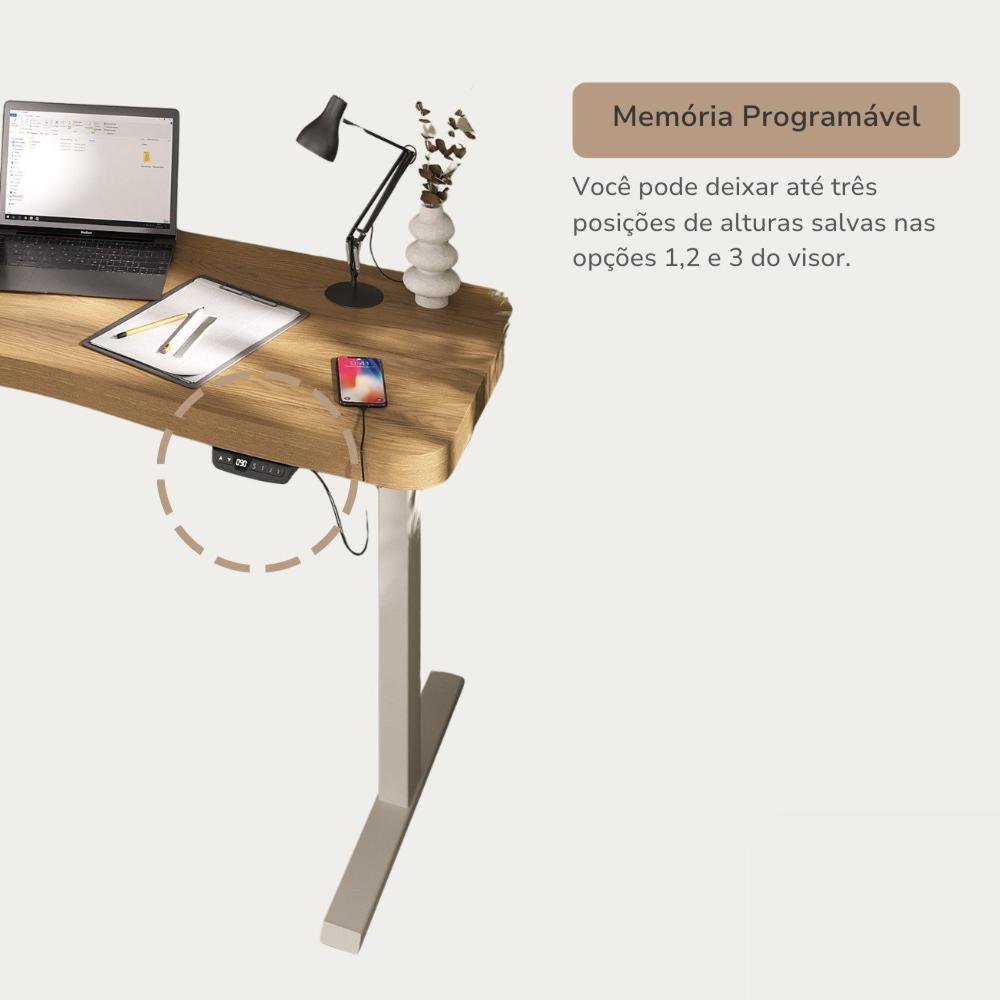 Mesa para Escritório com Regulagem de Altura Entrada Usb Ergonômica em Tamburato Olmo