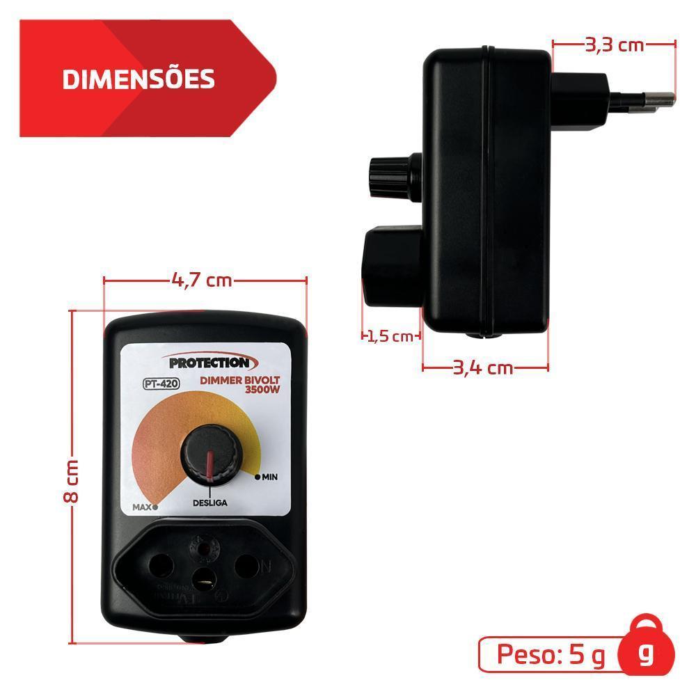 Miniatura Dimmer Eletrônico Controlador 3500W Bivolt Pt-420 Protection