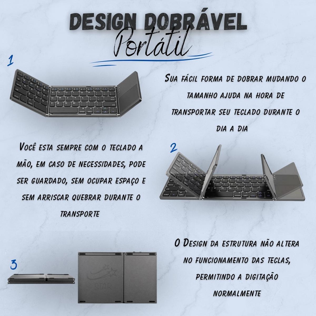Miniatura Teclado Touchpad Sem Fio Dobrável Bluetooth Para Notebook Tv
