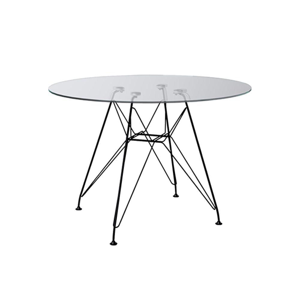 Miniatura Mesa De Vidro Redonda 90Cm Com 4 Poltronas Brancas Ferro Preto Branco