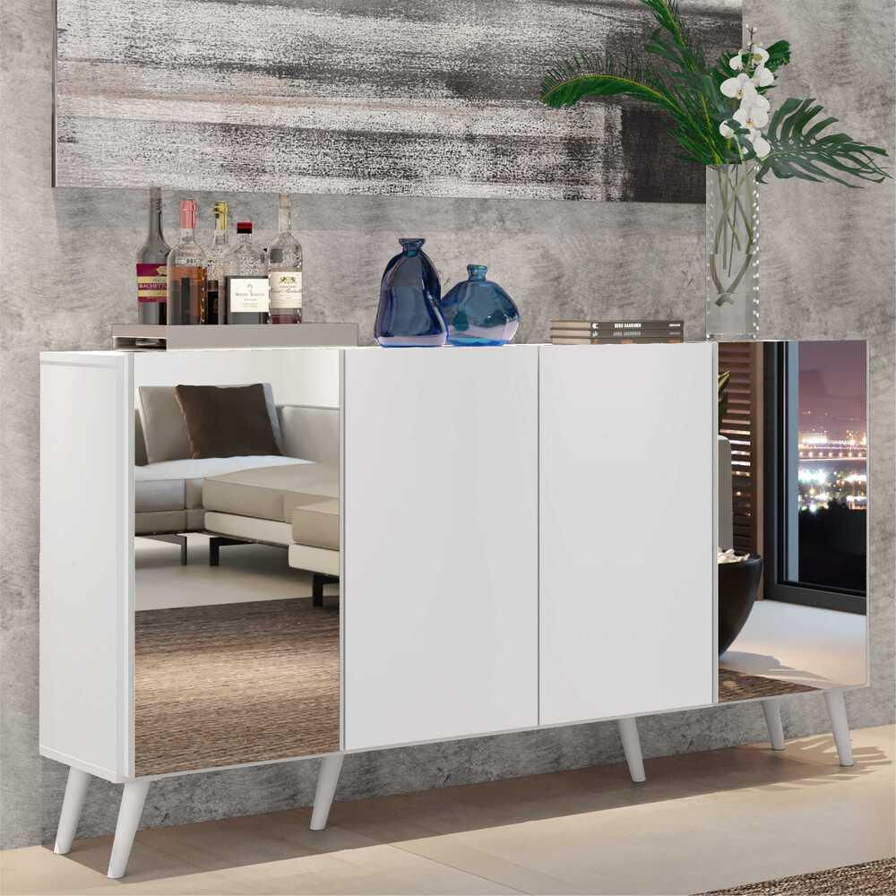Miniatura Aparador Buffet 4 Portas com Espelho Retrô Vegas Multimóveis V3562 Branco