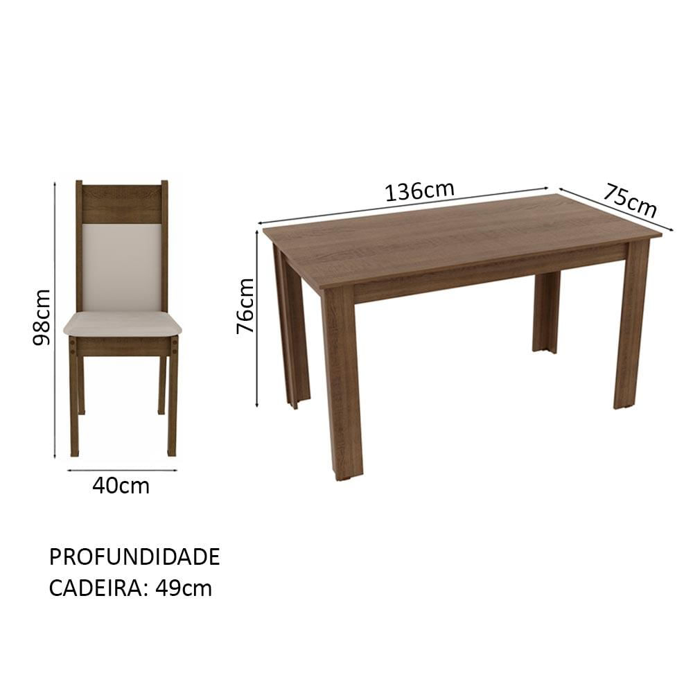 Conjunto Sala de Jantar Havana Madesa Mesa Tampo de Madeira com 4 Cadeiras Rustic/Crema/Pérola