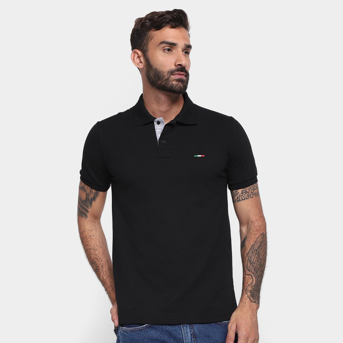 Miniatura Kit Camisa Polo Industrie Básica Masculina 2 Peças Preto+Branco - G