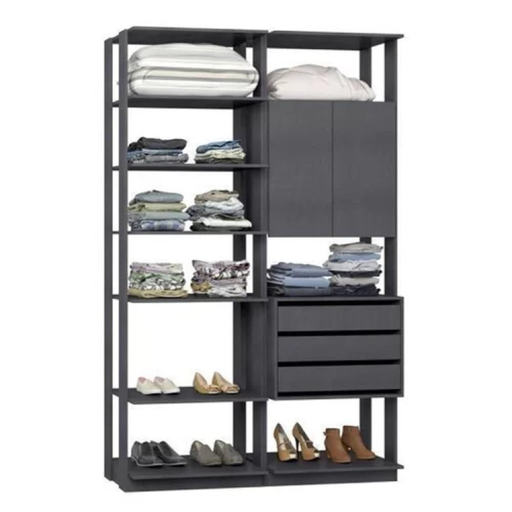 Miniatura Guarda Roupa Closet 3 Gavetas e Prateleiras Be Mobiliário Grafite