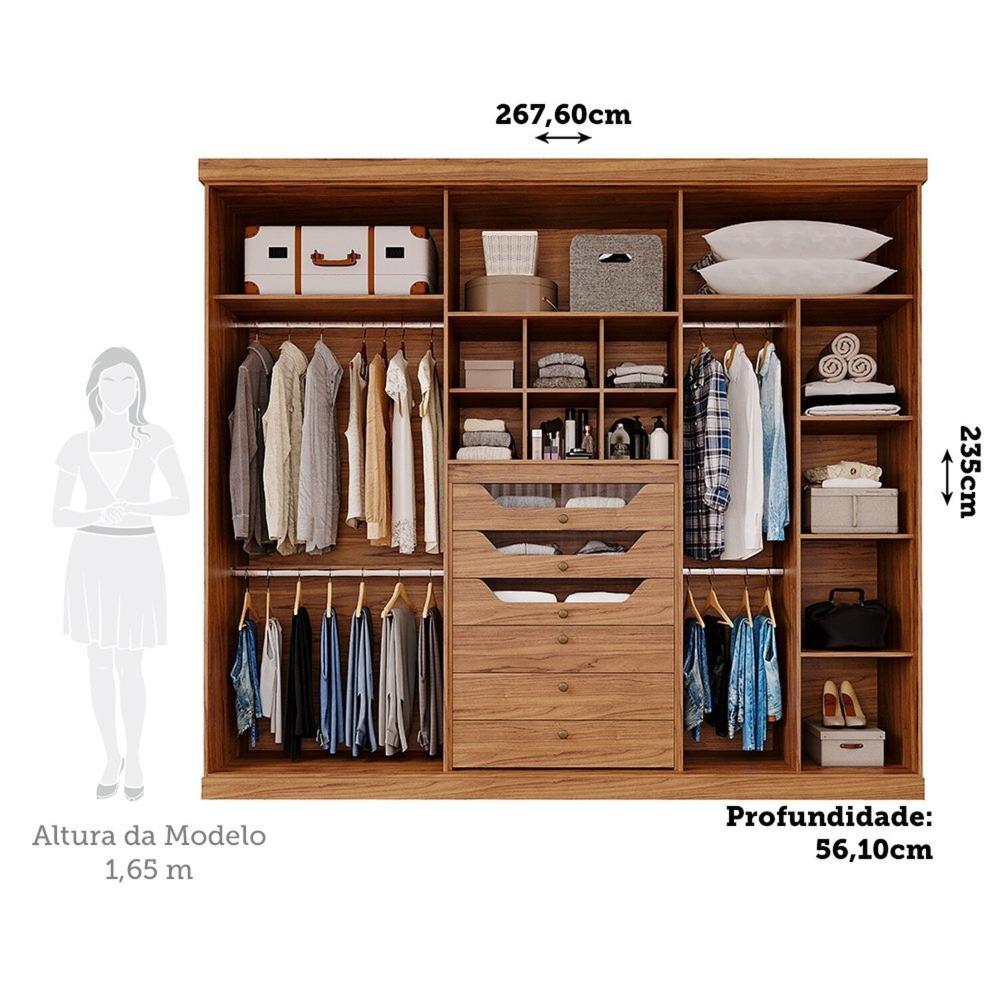 Guarda-roupa Casal 267,60cm 6 Portas com Espelho 100% Mdf Linhares Espresso Móveis Cinamomo/Off White