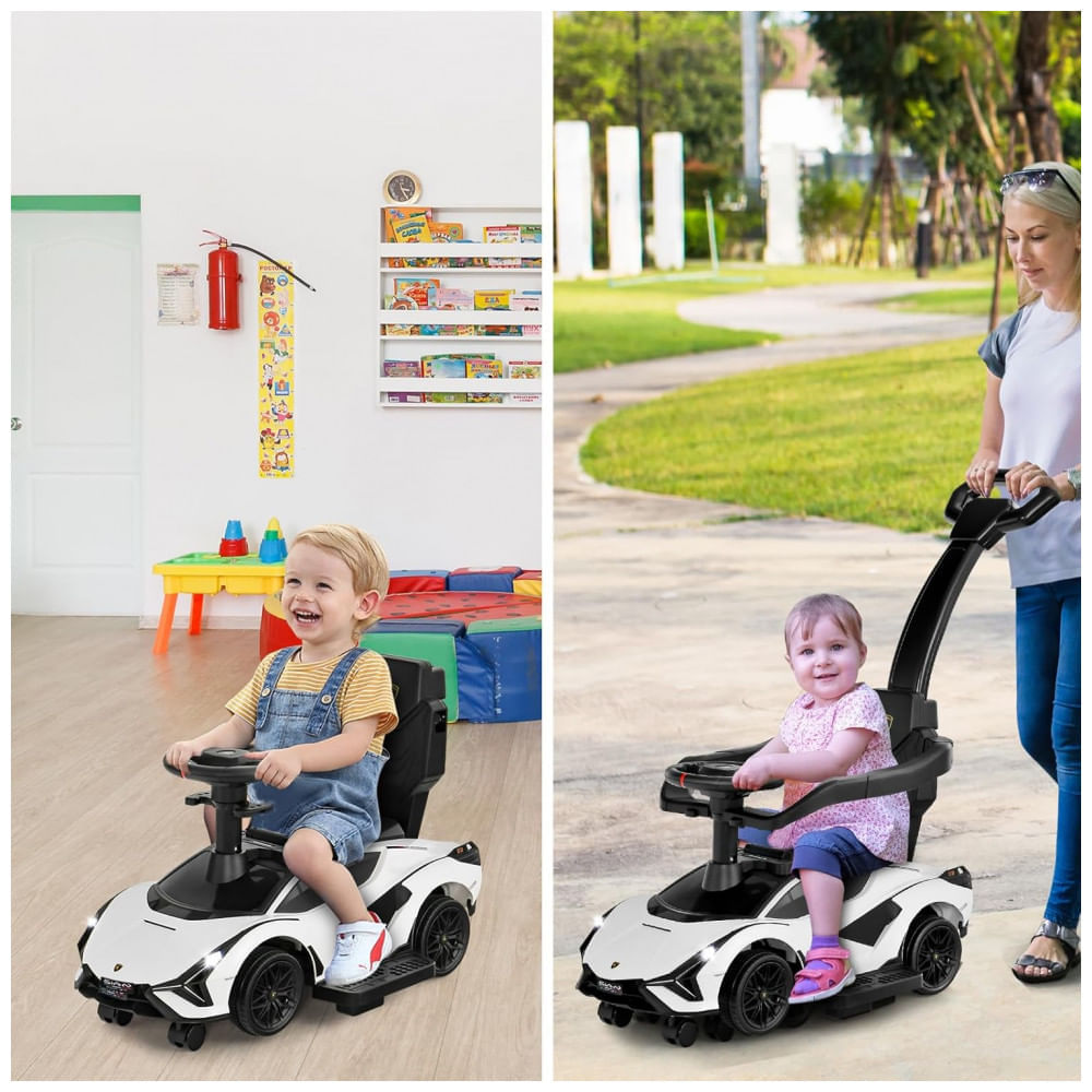Miniatura Carrinho de Passeio Infantil 3 em 1 com Alça, Música, USB, Farol e Compartimento Sob o Assento para Crianças de 1 a 5 An...