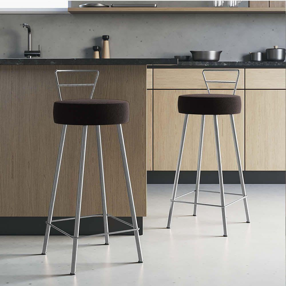 Miniatura Banqueta Alta Com Encosto Tina Eiffel Cozinha Bar Bistrô Ferro Cinza Sintético Marrom