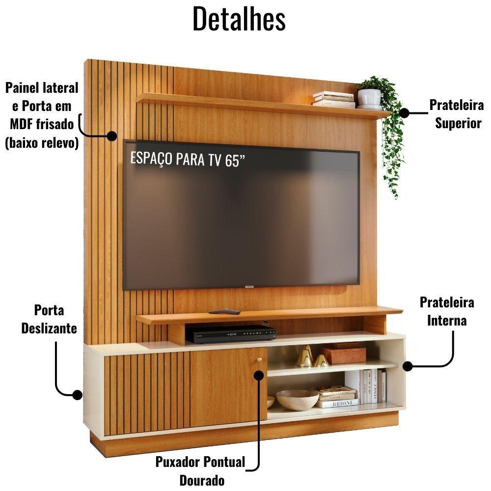 Estante Home Para Tv 65 Polegadas Ares Cinamomo Off White Madetec