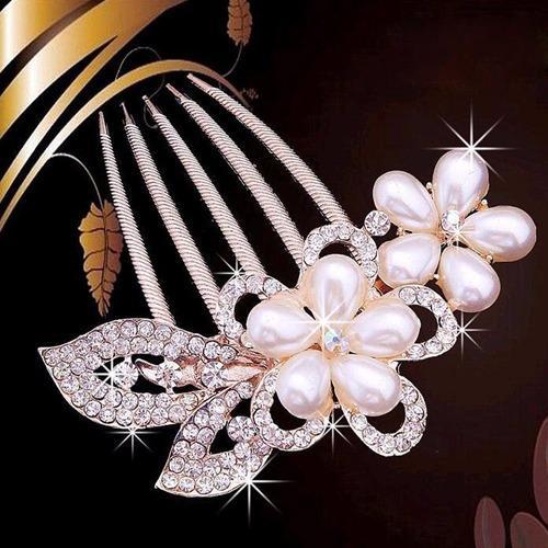 Miniatura Arranjo Enfeite Cabelo Noiva Dama Dourado - Duas Flores