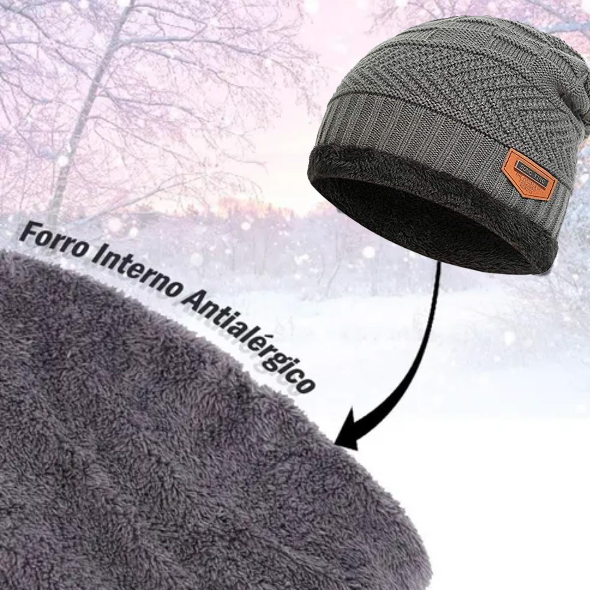 Miniatura Touca Masculina De Lã Forrada Para Frio Cinza