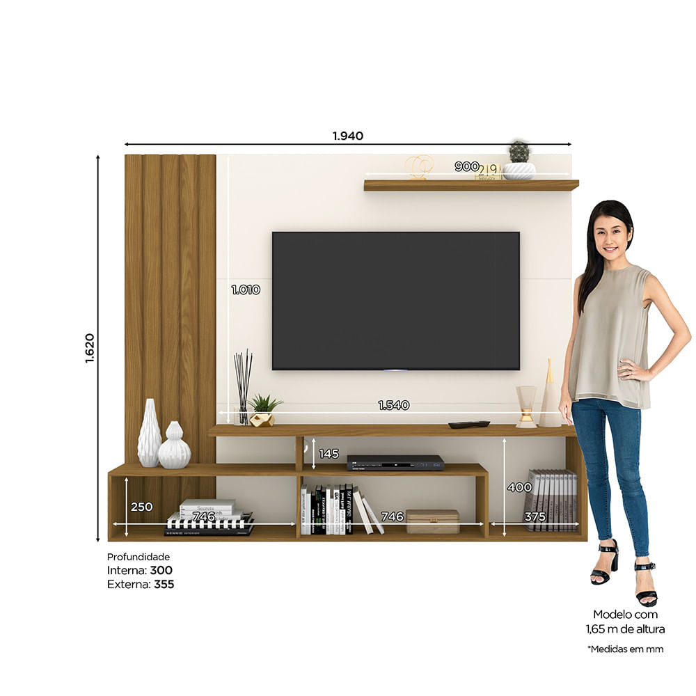 Miniatura Painel para TV ate 65 Polegadas Kiara Casa 812 Nature com Off White