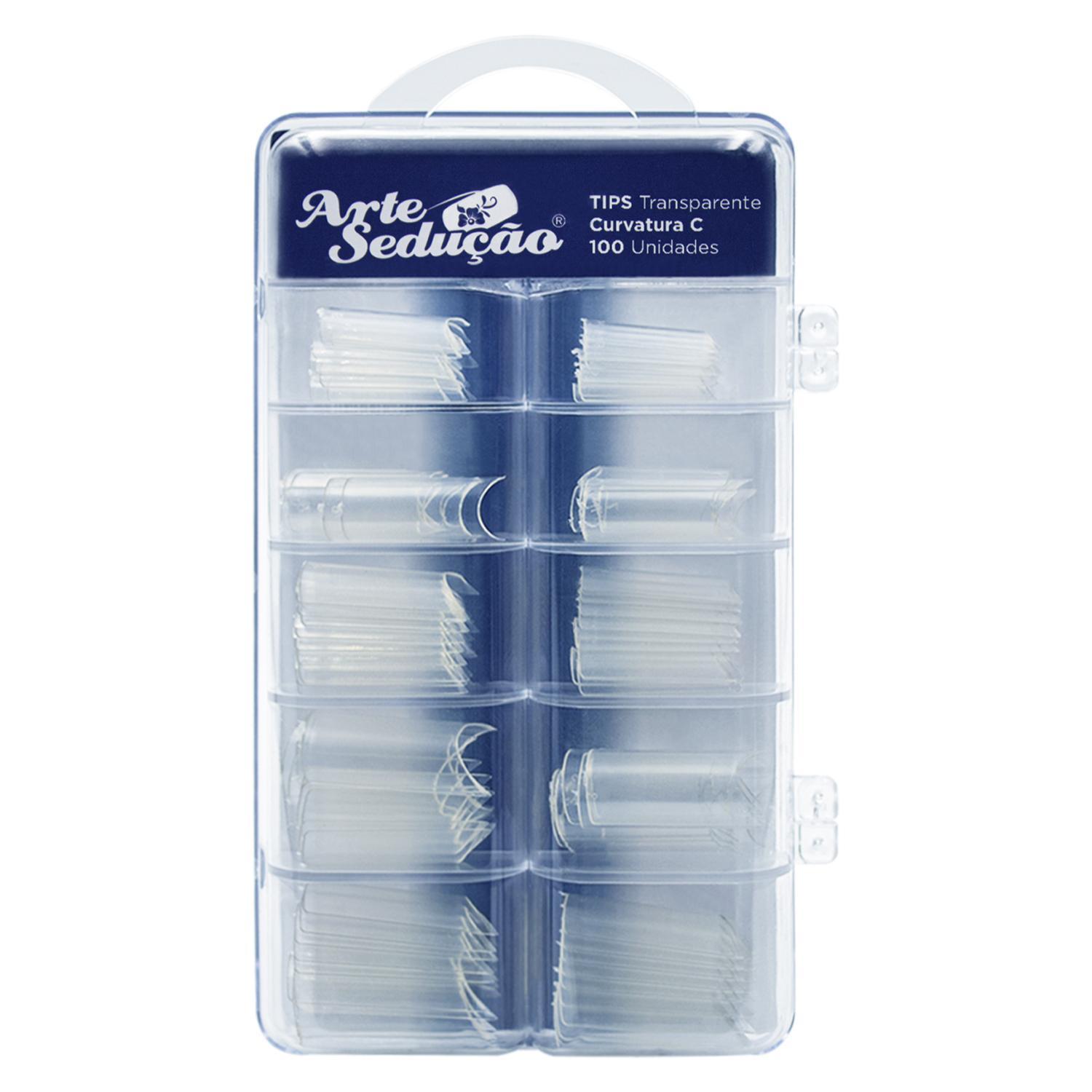 Miniatura Kit 100 Tips Curvatura C Transparente + Cola Tek Bond 793