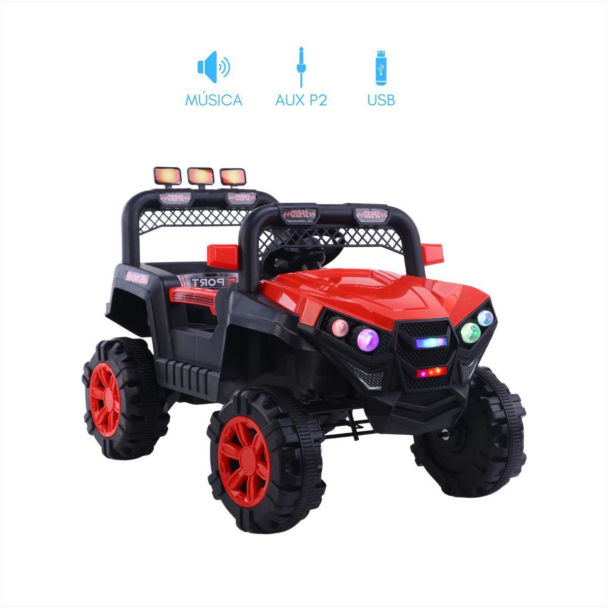 Miniatura Carrinho Elétrico 12V Utv Vermelho Usb Faróis Led Potente