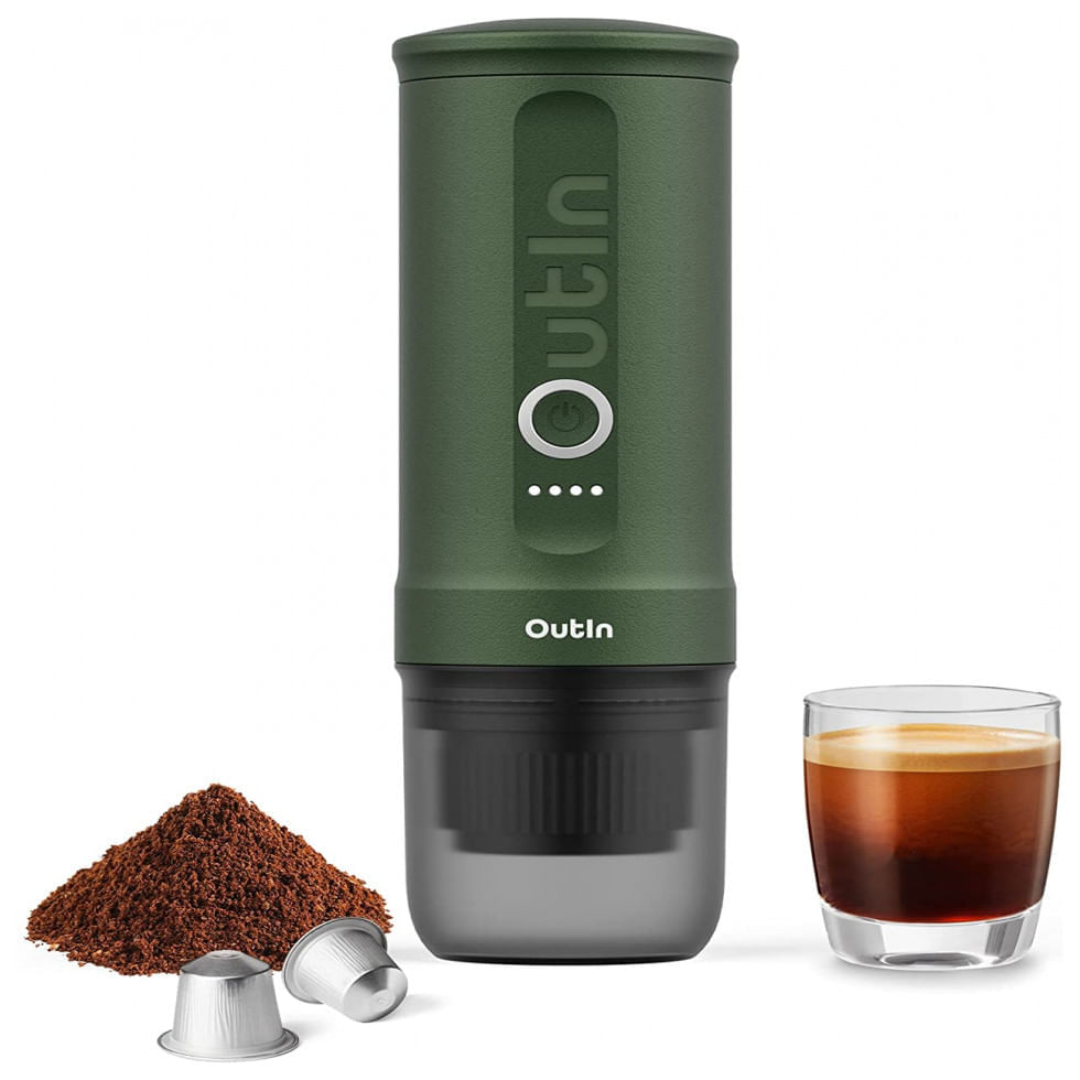 Miniatura Mini Máquina de Café Expresso Portátil 80mL, 12V, Outin, Rosa