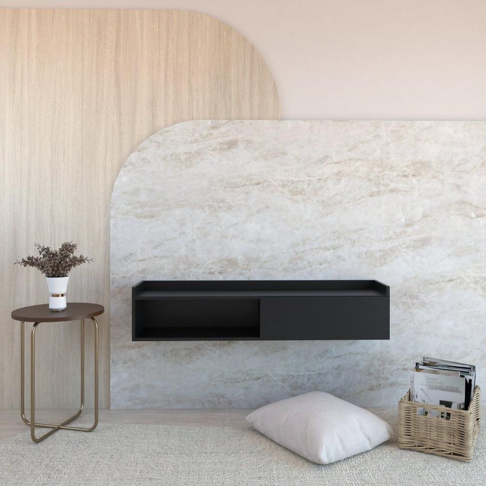 Rack Suspenso para Tv até 50 Pol. com 1 Porta e 1 Nicho Atena Preto