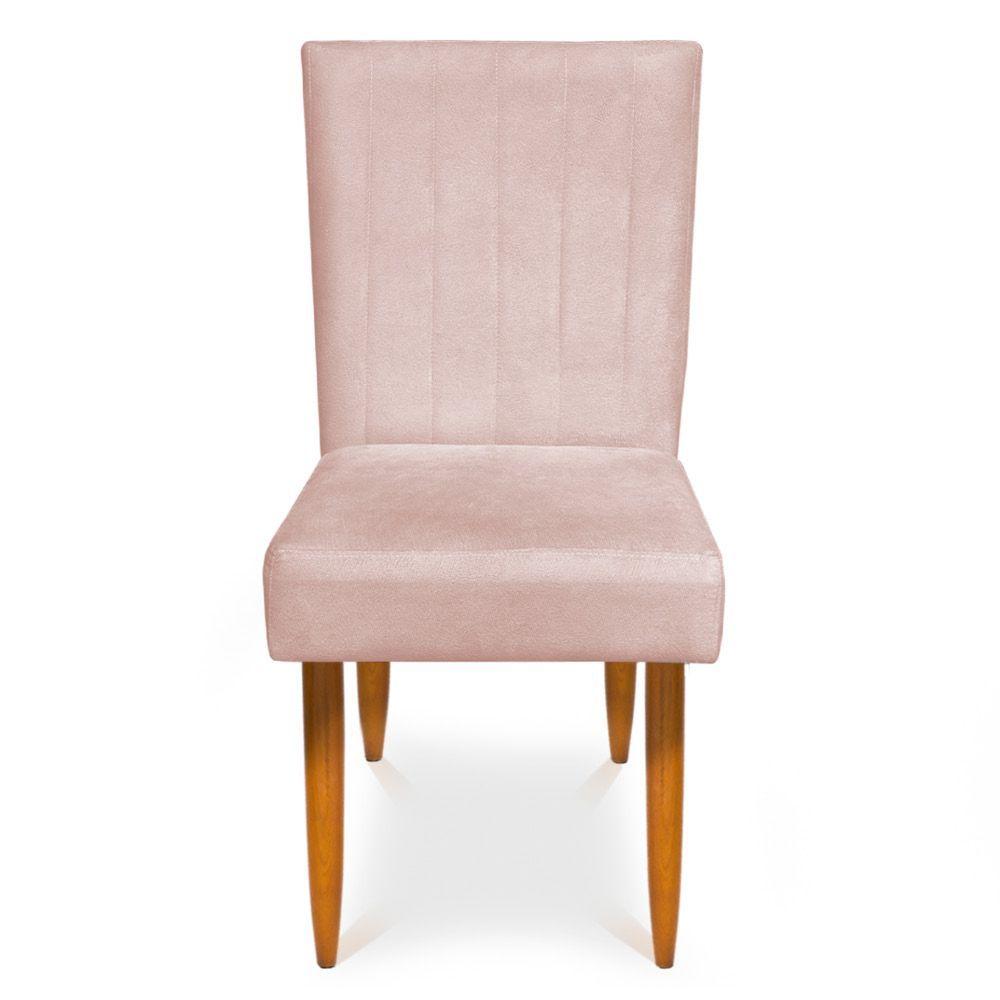 Kit 2 Cadeiras De Jantar Acapulco Suede Rosa Bebê Pés Palito Castanho - Pallazio