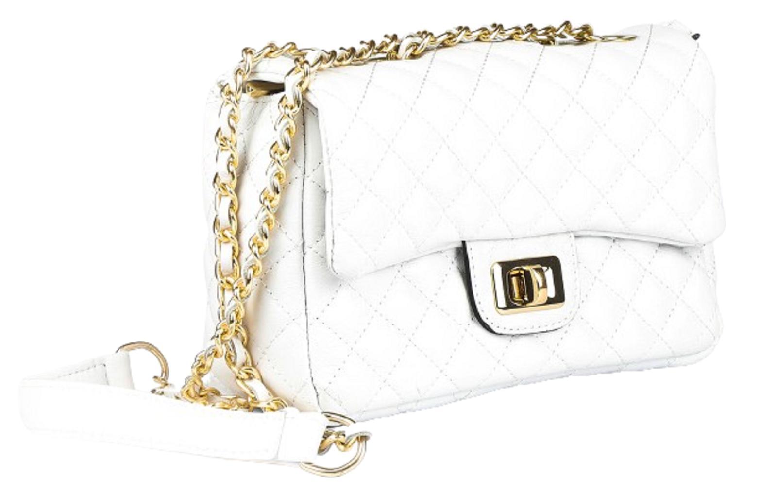 Miniatura Bolsa Feminina Social Matelasse Couro Branco C/Ouro