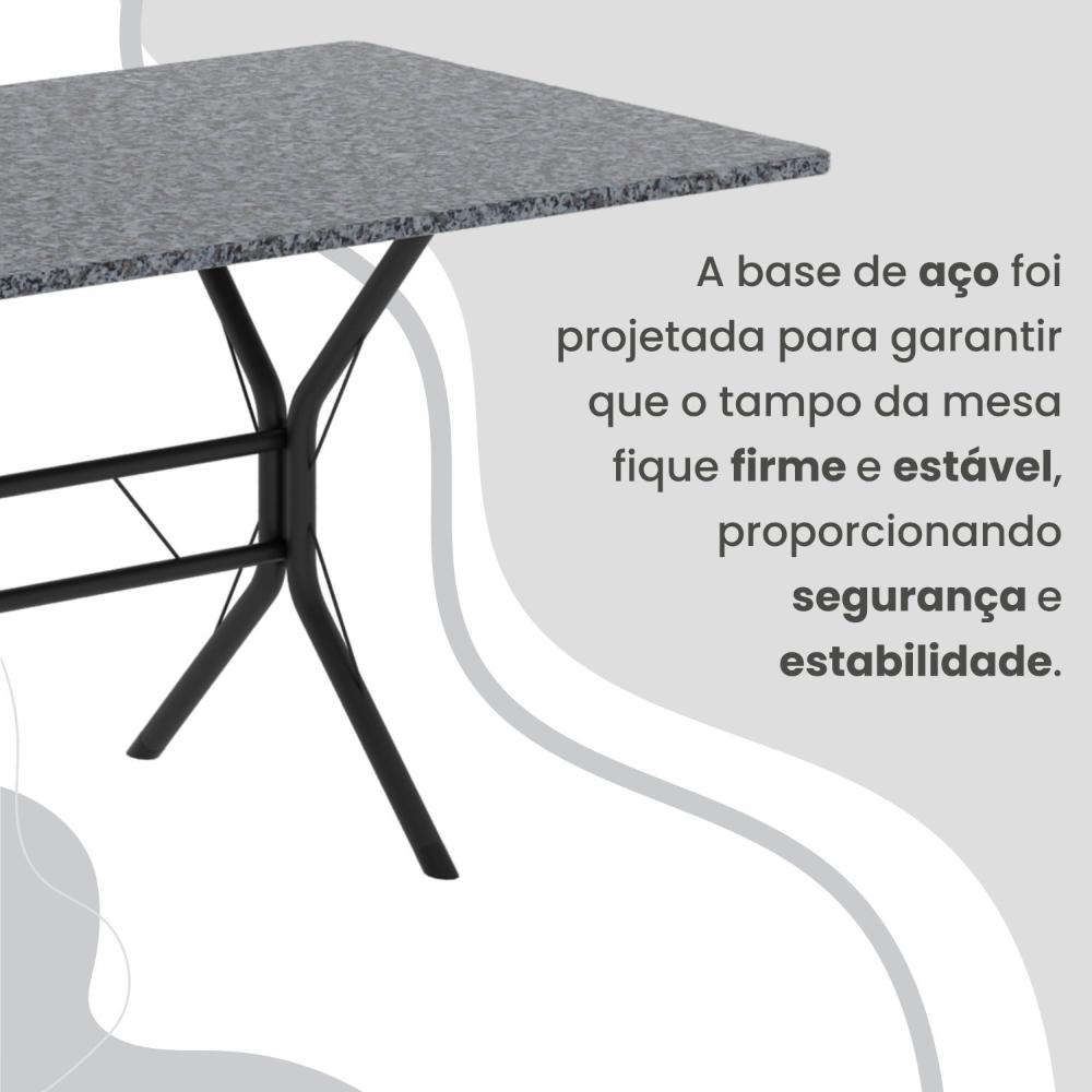 Miniatura Conjunto Sala de Jantar Mesa Retangular 100x60cm Tampo Granito Ocre 4 Cadeiras Rio Creme / Preto Fosco
