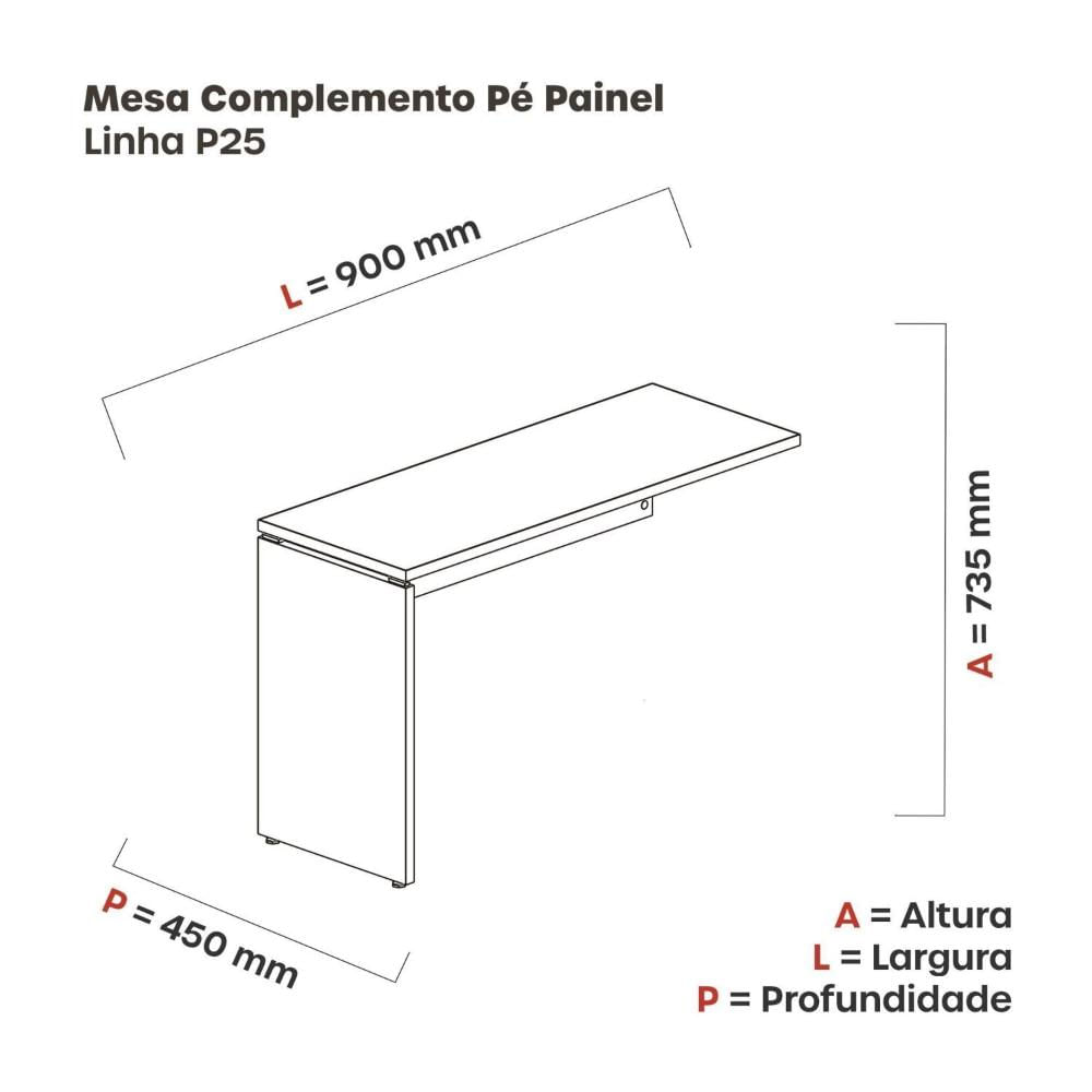 Miniatura Complemento de Mesa Pé Painel Linha P25 Escalrlate/Preto