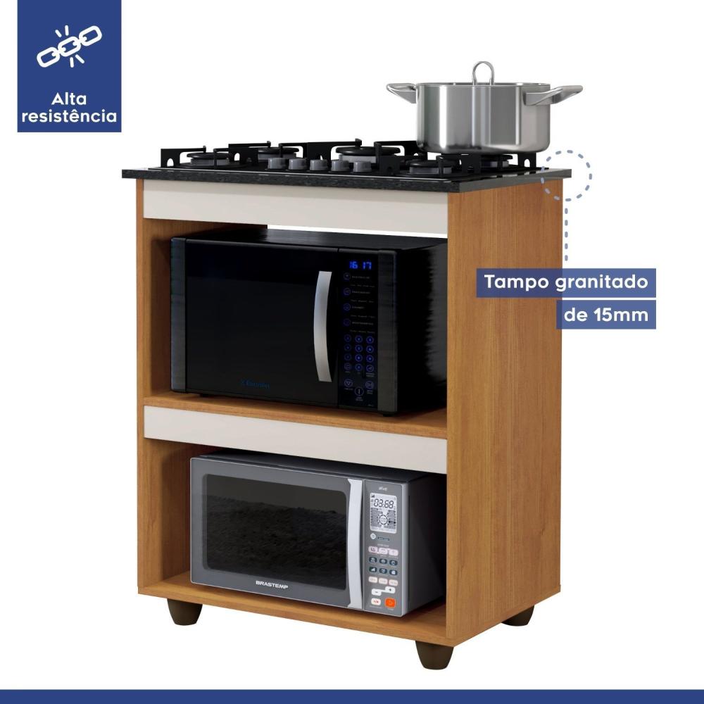 Balcão para Cooktop 5 Bocas 2 Nichos para Forno Turim Kaiki Móveis Nature/Off White
