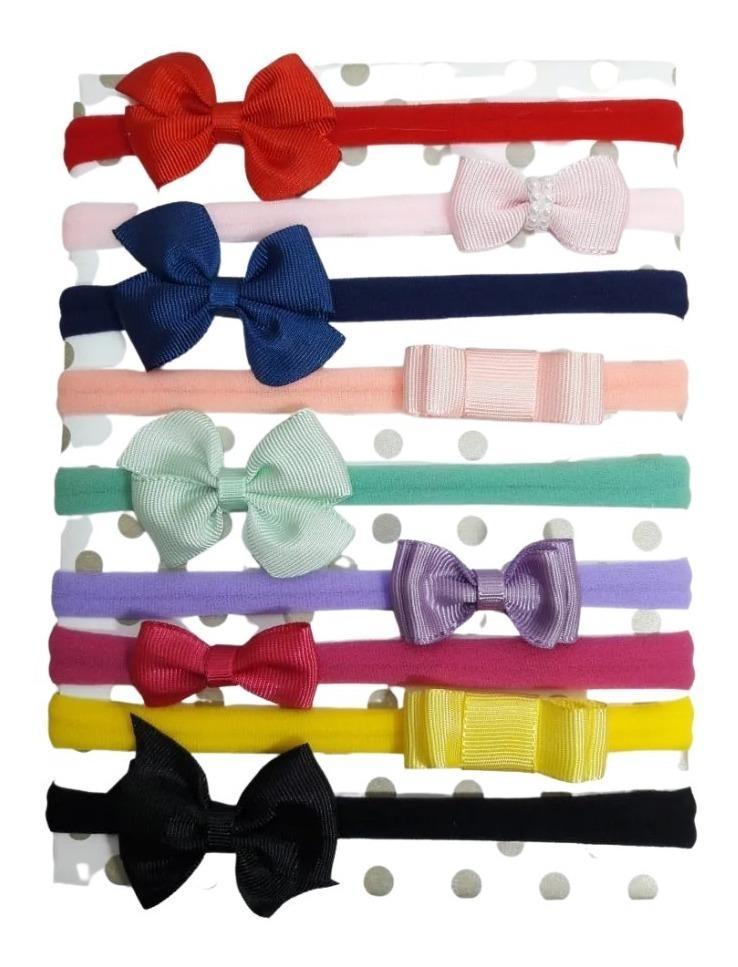 Miniatura Tiara De Bebe Menina Kit Faixas Meia De Seda 9 Laços Rn