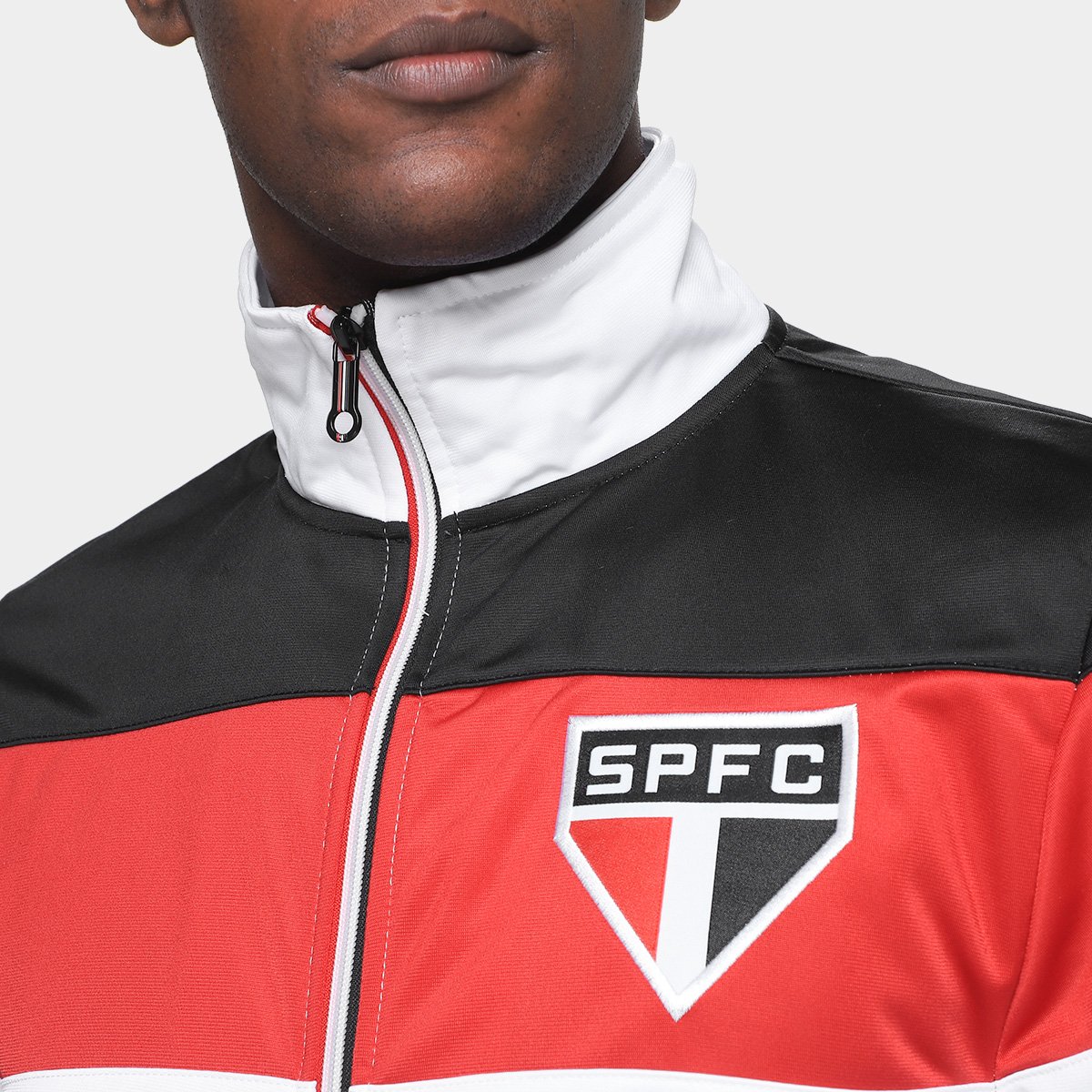 Miniatura Agasalho São Paulo Trilobal Tricolor SPR Masculino Branco+Vermelho - GG