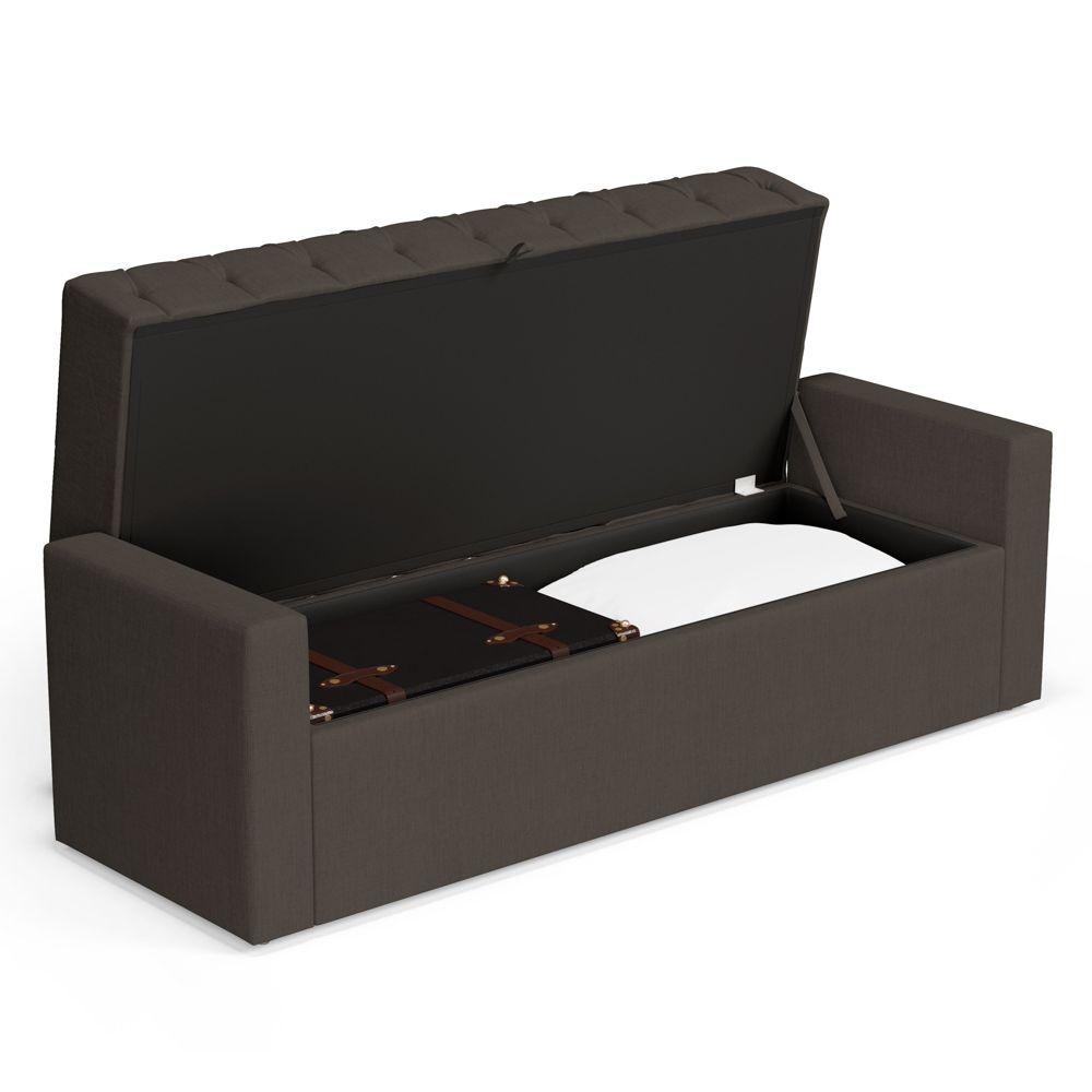 Miniatura Calçadeira Báu King Size Atena 195cm Capitonê Linho Cacau - Desk Design