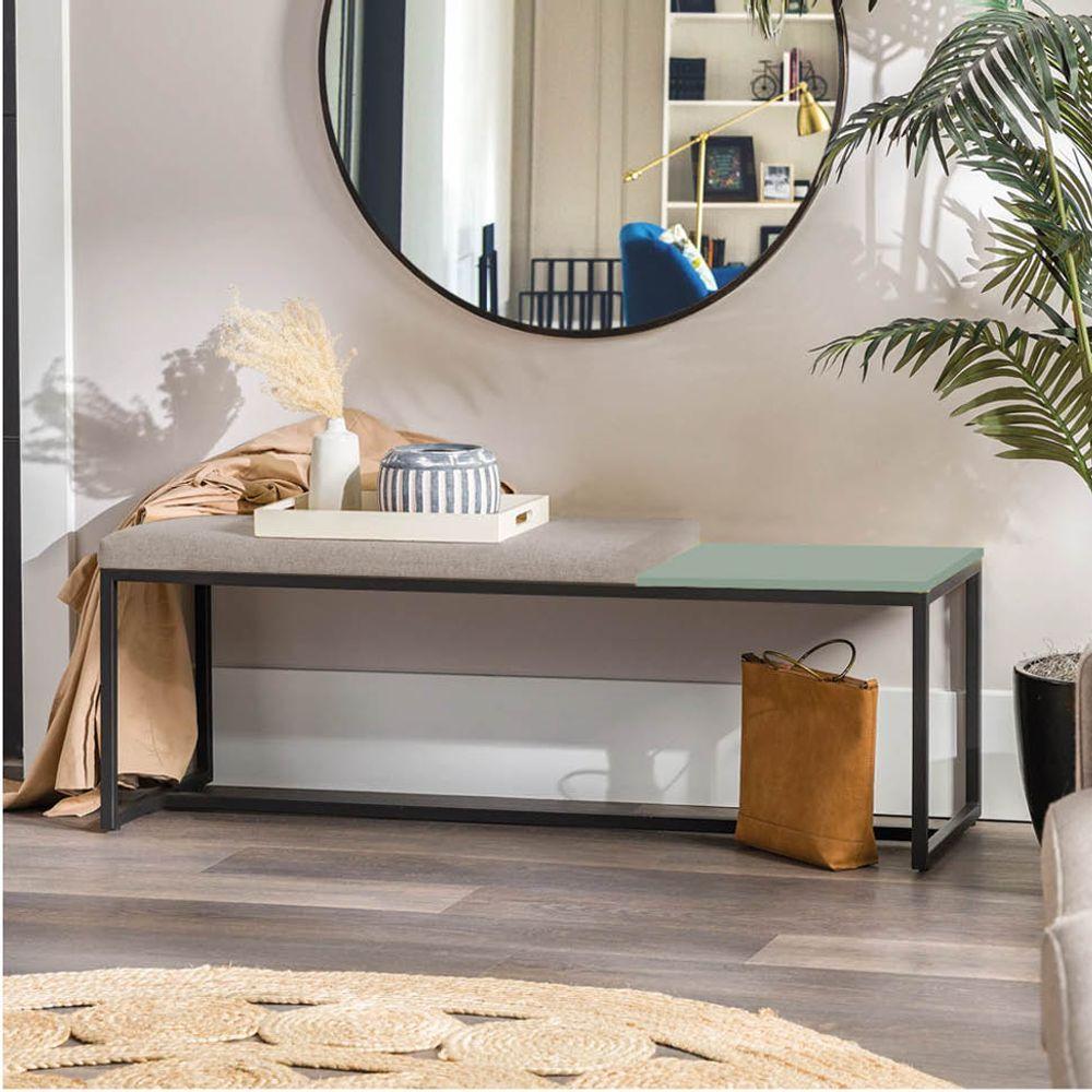 Miniatura Banco Recamier Puff 140cm Industrial Preto Suede Bege Tampo Quadrado Mdf Verde