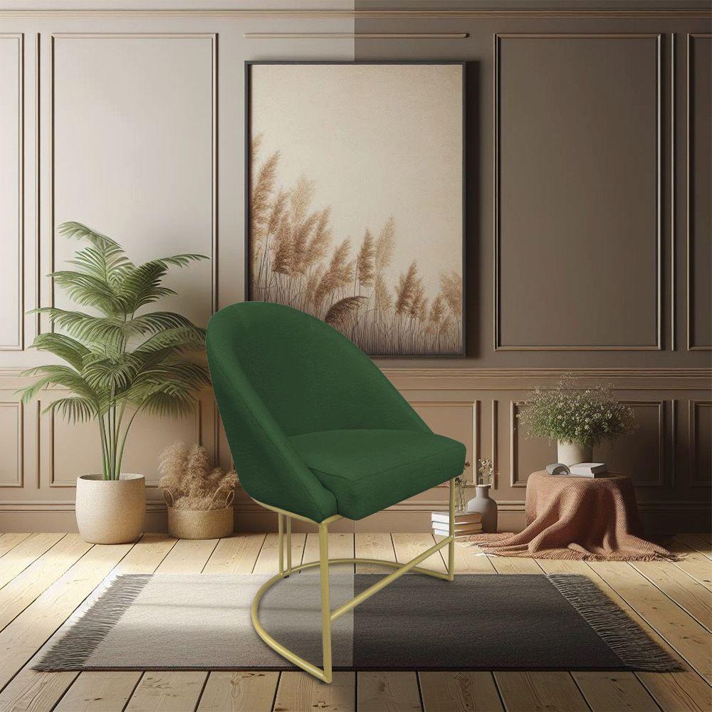 Cadeira Poltrona De Jantar Bela Suede Base Metálica Industrial Dourado - Pallazio Verde