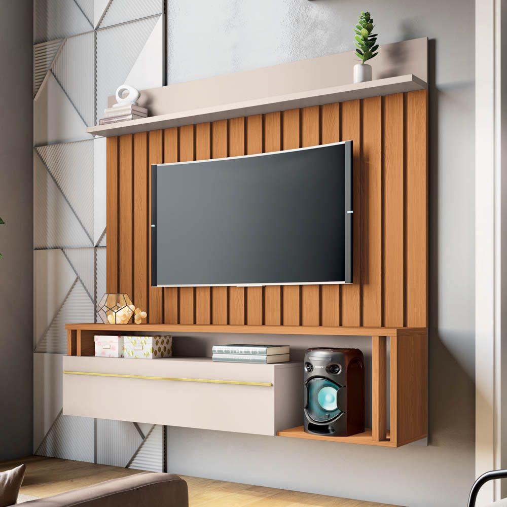 Miniatura Painel Para Tv Suspenso 55 Pol. Elza H01 Off White/cinamomo - Mpozenato