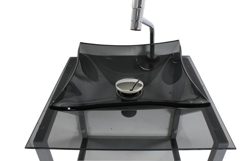 Miniatura Gabinete De Vidro Fume 40Cm Ac Com Cuba Quadrada