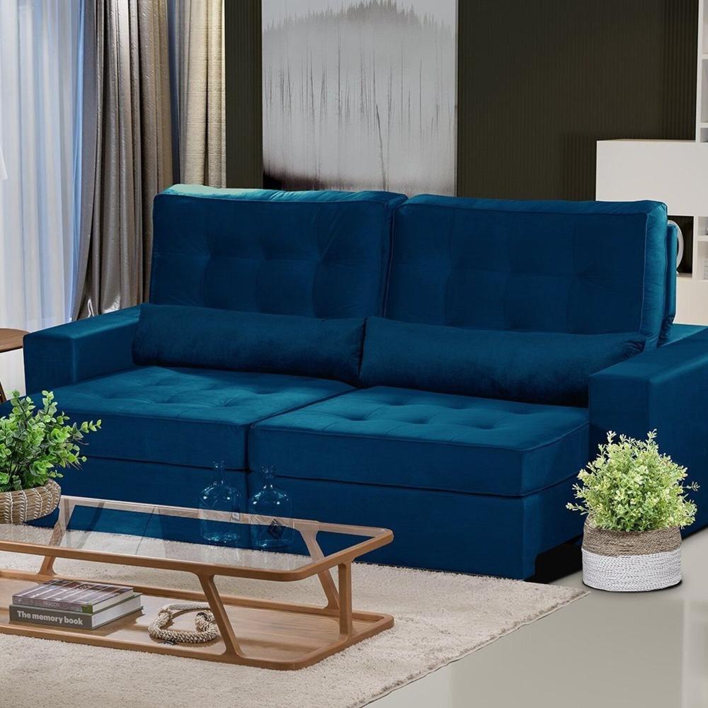 Miniatura Sofá Curitiba Modular 3 Lugares 230cm Retrátil Reclinável Yescasa Azul