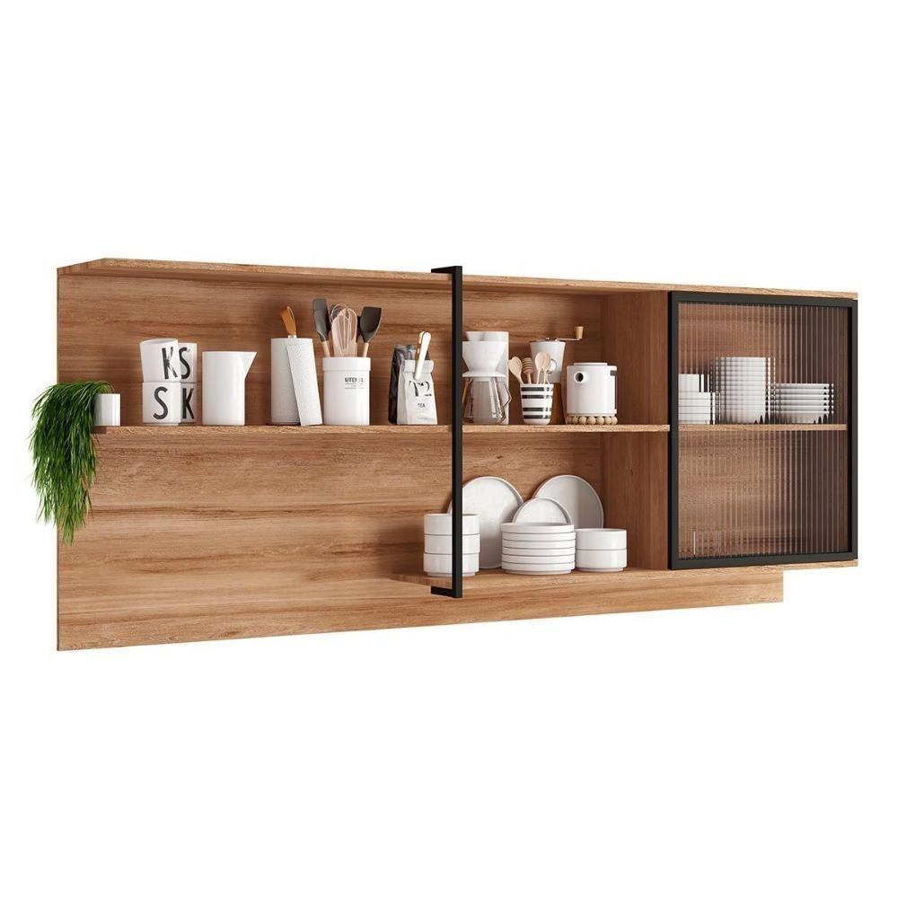 Miniatura Armário Aéreo Cozinha Modulado Alpha 2504 Com 1 Porta Com Vidro Canelado 200cm Freijó