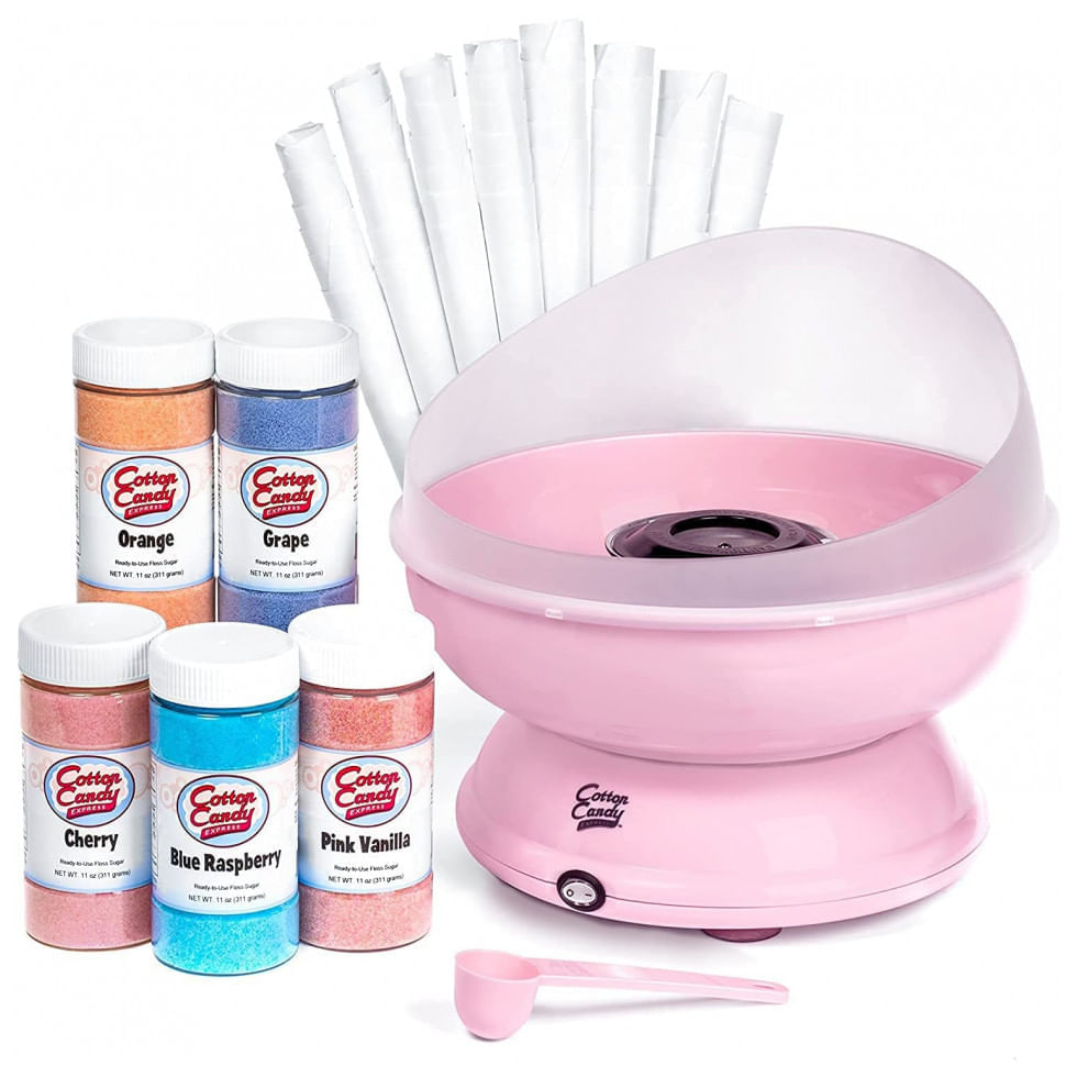 Miniatura Cotton Candy Express CC1000 S Máquina de Algodão Doce Elétrica Profissional com 5 Pacotes de Açúcar, 110V, Rosa