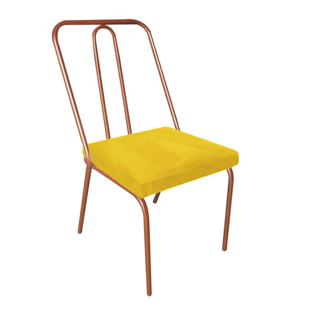 Miniatura Kit 04 Cadeira De Jantar Drika Ferro Bronze Sintético Amarelo