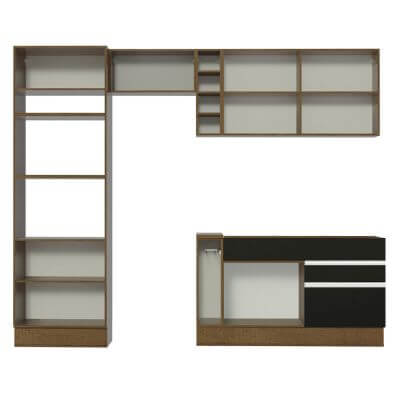 Miniatura Cozinha Completa Madesa Jade com Armário e Balcão (Sem Tampo e Pia) Rustic/Preto/Rustic Cor:Rustic/Preto/Rustic